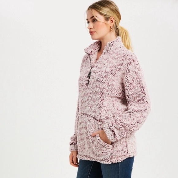 Jackets & Blazers - ❗️LAST❗️Sherpa Quarter Zip Pullover in Plum